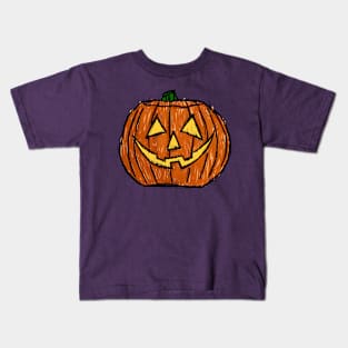 Dark and Gritty Sketched Jack O Lantern Carved Pumpkin Kids T-Shirt